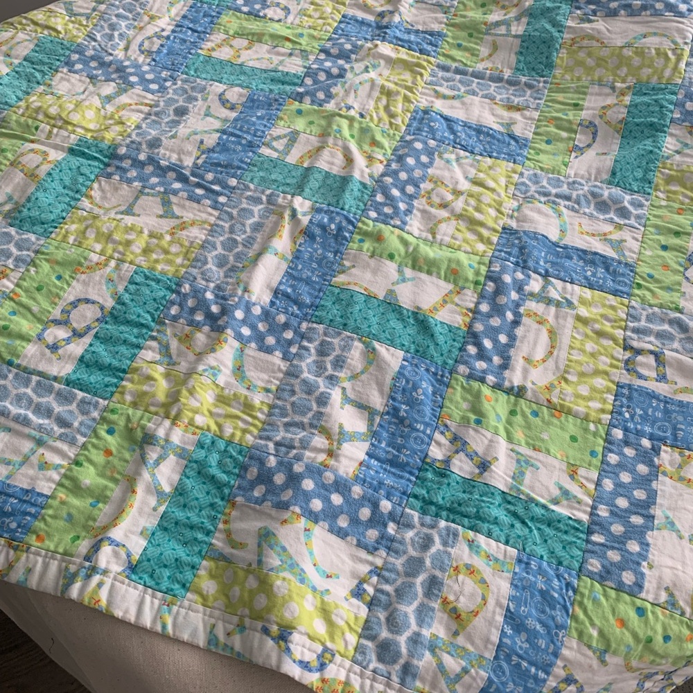 Baby | Cotton Piecework Baby Quilt, Nursery Decor, 34" x 38"
